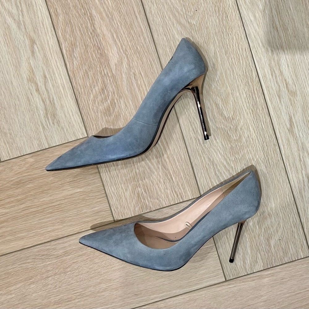 Zara Denim blue suedes stilettos with metal heel, Size 41|10